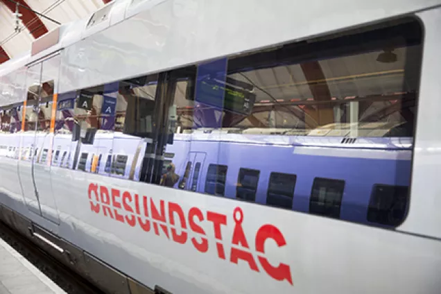 The Öresund train with a reflection of the commuter train in its windows
